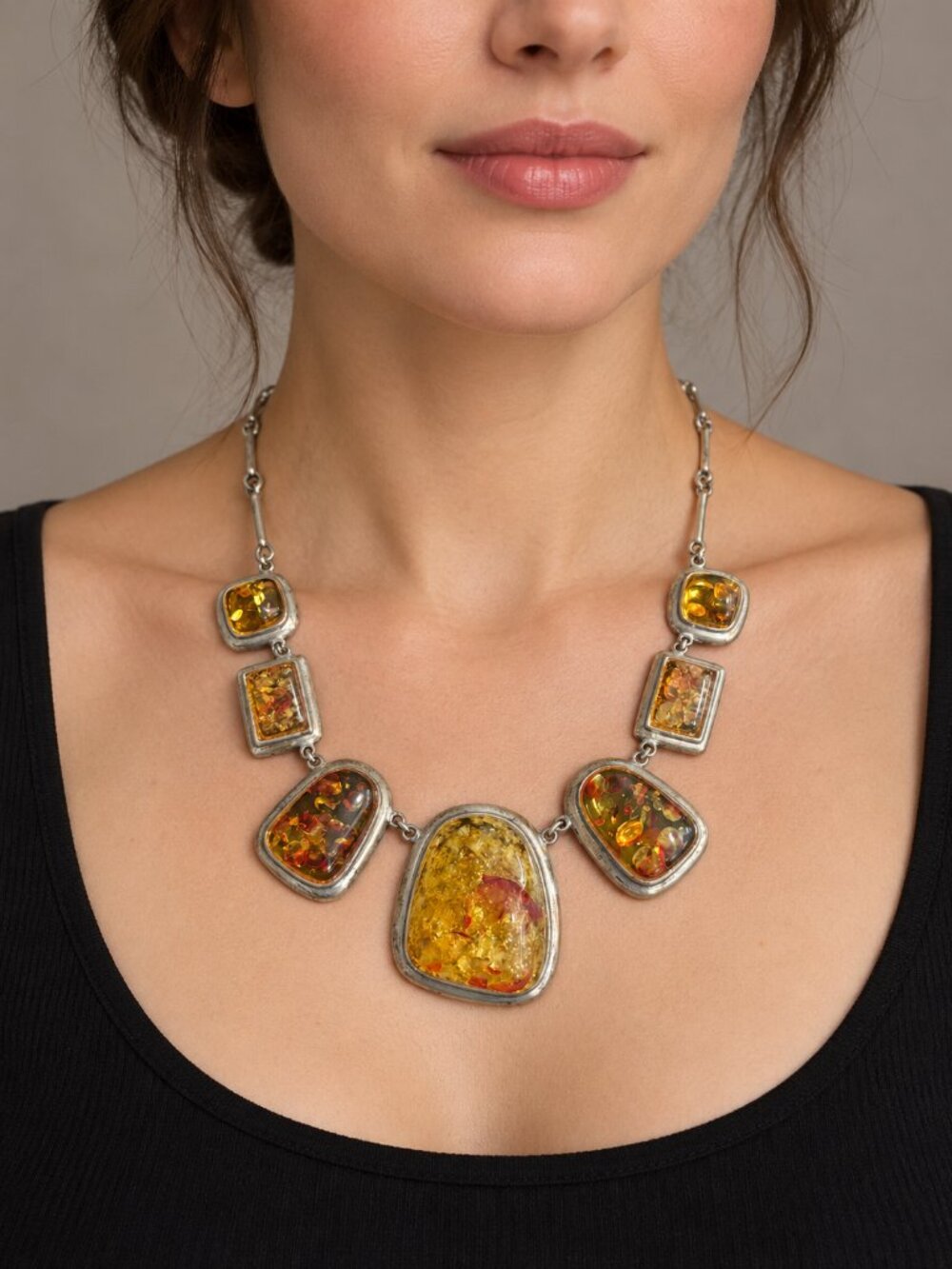 Amber-Look Statement Necklace – $20